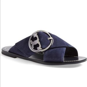 Tory Burch Thames Bright Navy suede slides 8.5M